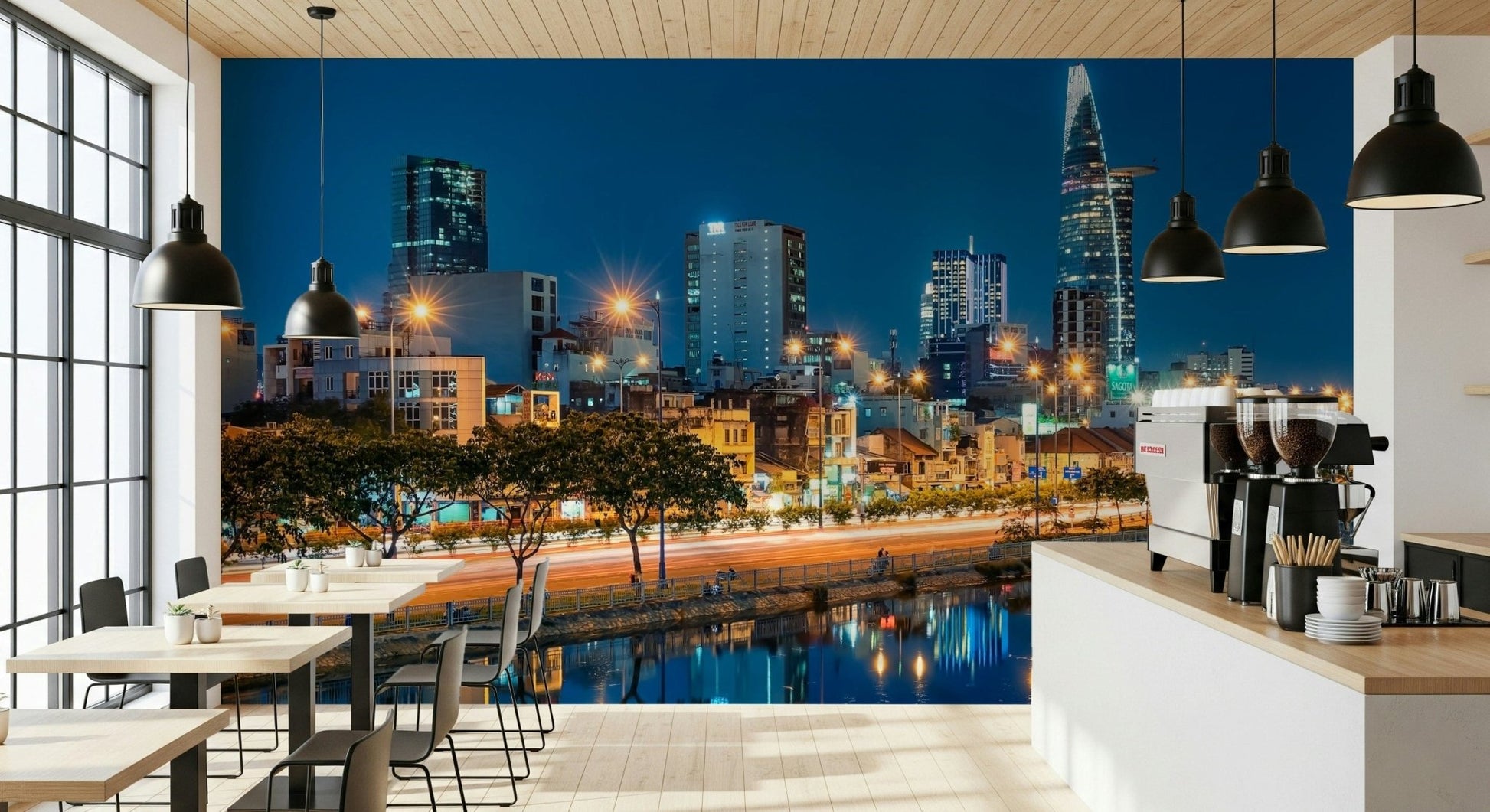 Ho Chi Minh City Saigon night cityscape wall mural with high-rises
