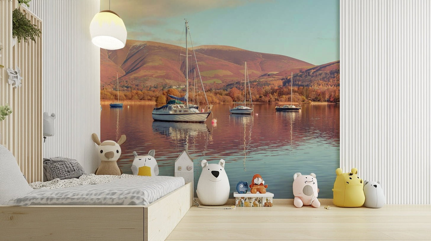 Water and sailboats wall mural for homes

