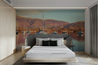 Peaceful lake scene with sailboats

