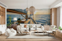 A Mariner's Dream Wall Mural on apartment feature wall with calm ocean horizon