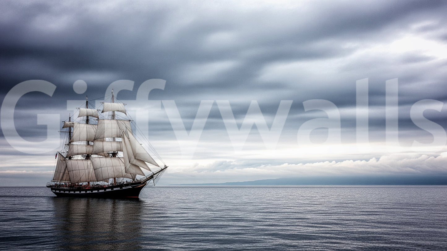 Tall ships on parchment style wallpaper for a classic study or library.