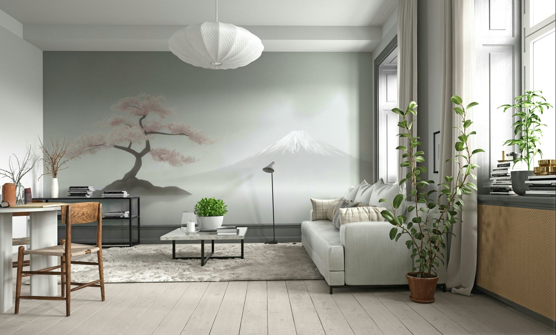 Sakura Wall Mural featuring pink cherry blossom branches

