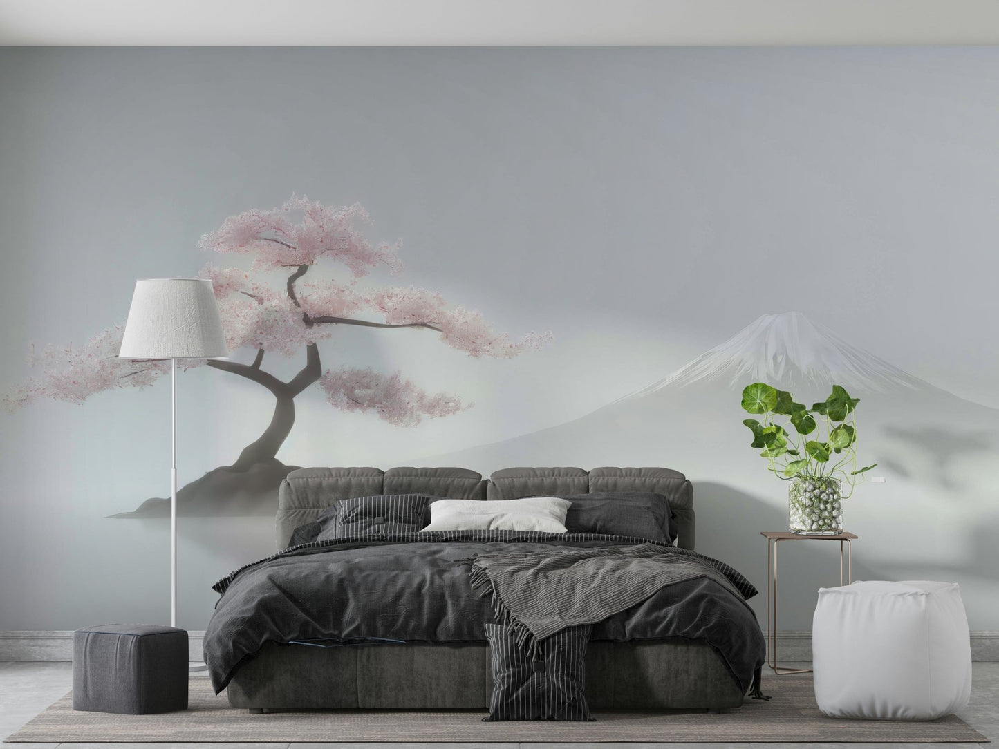 High‑detail sakura branches on matte non‑woven mural

