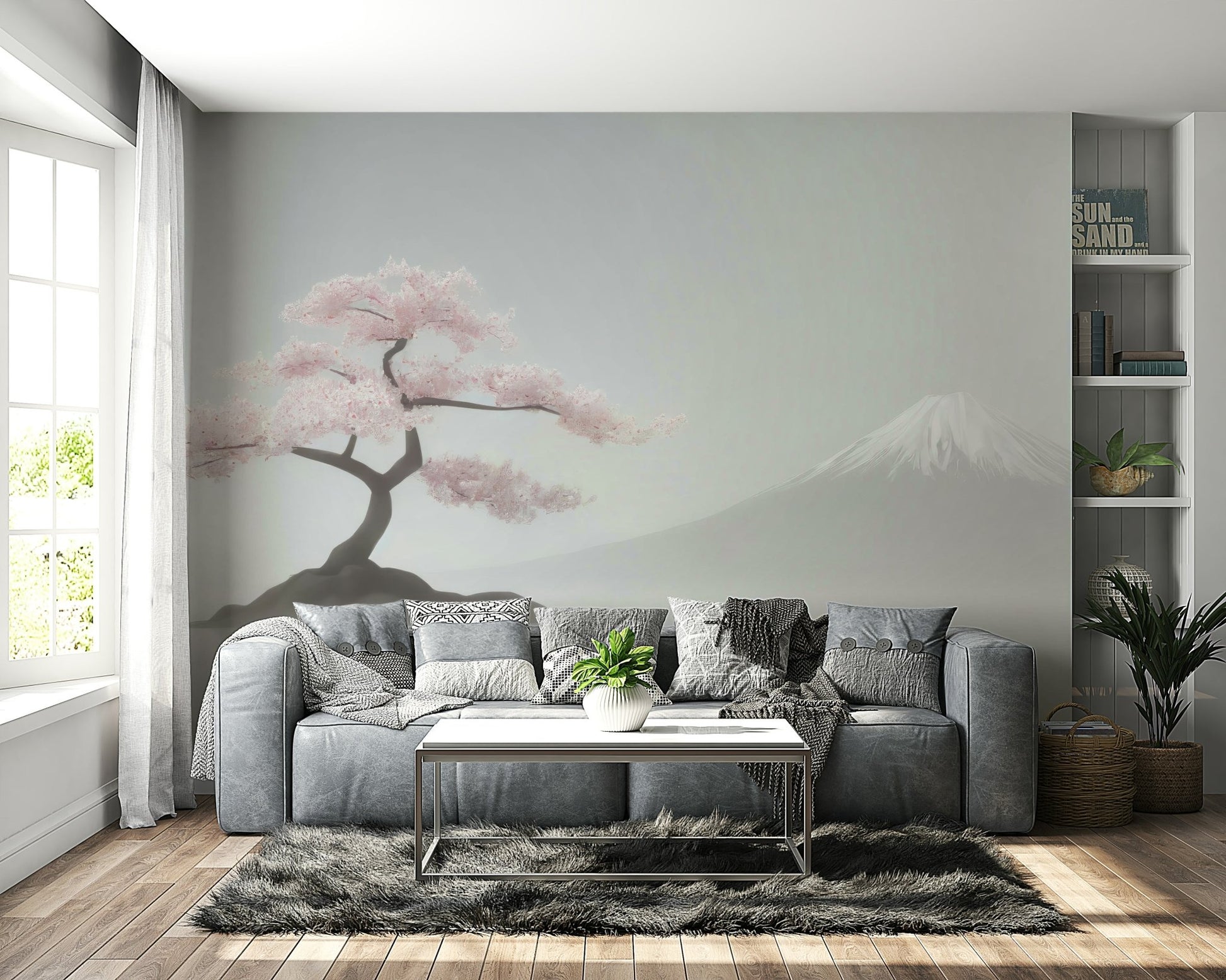 Soft pastel petals on elegant seamed mural wallpaper

