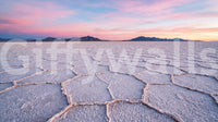 Wall mural of salt flats with a pink sunset in the distance.