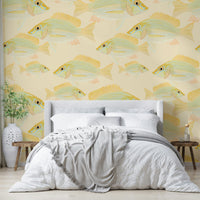 Fish wall design in gentle aquatic hues

