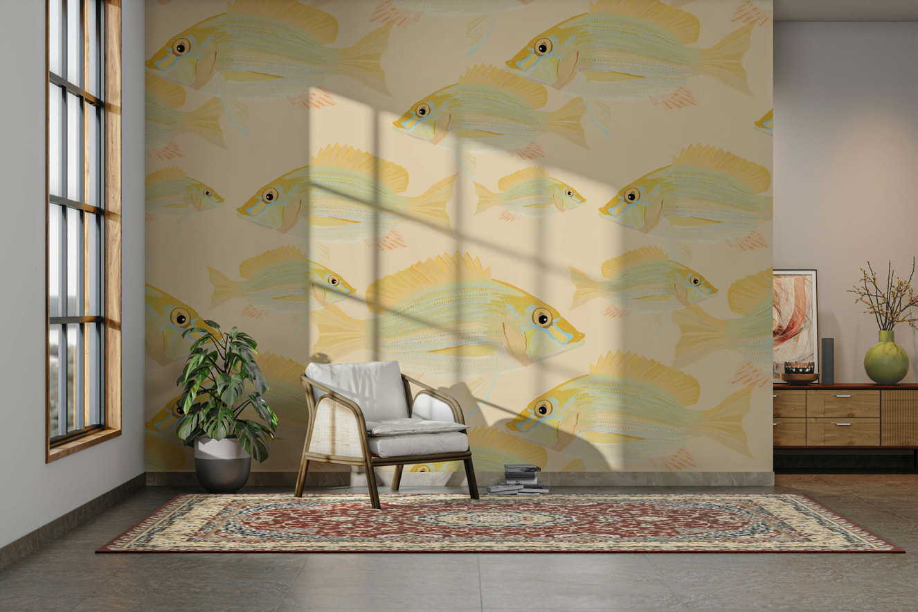 Sand bream fish wall mural in soft tones

