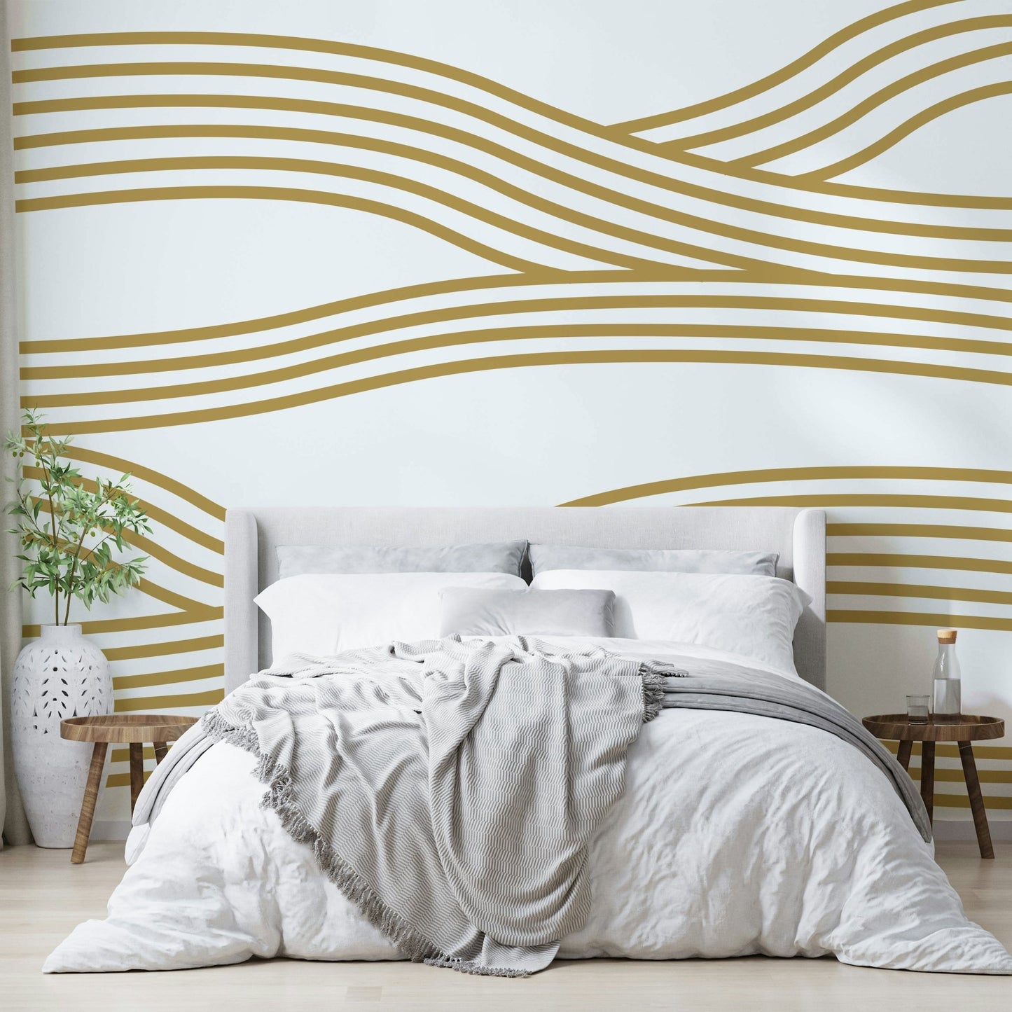 Neutral sand wall mural evoking a peaceful, coastal vibe.

