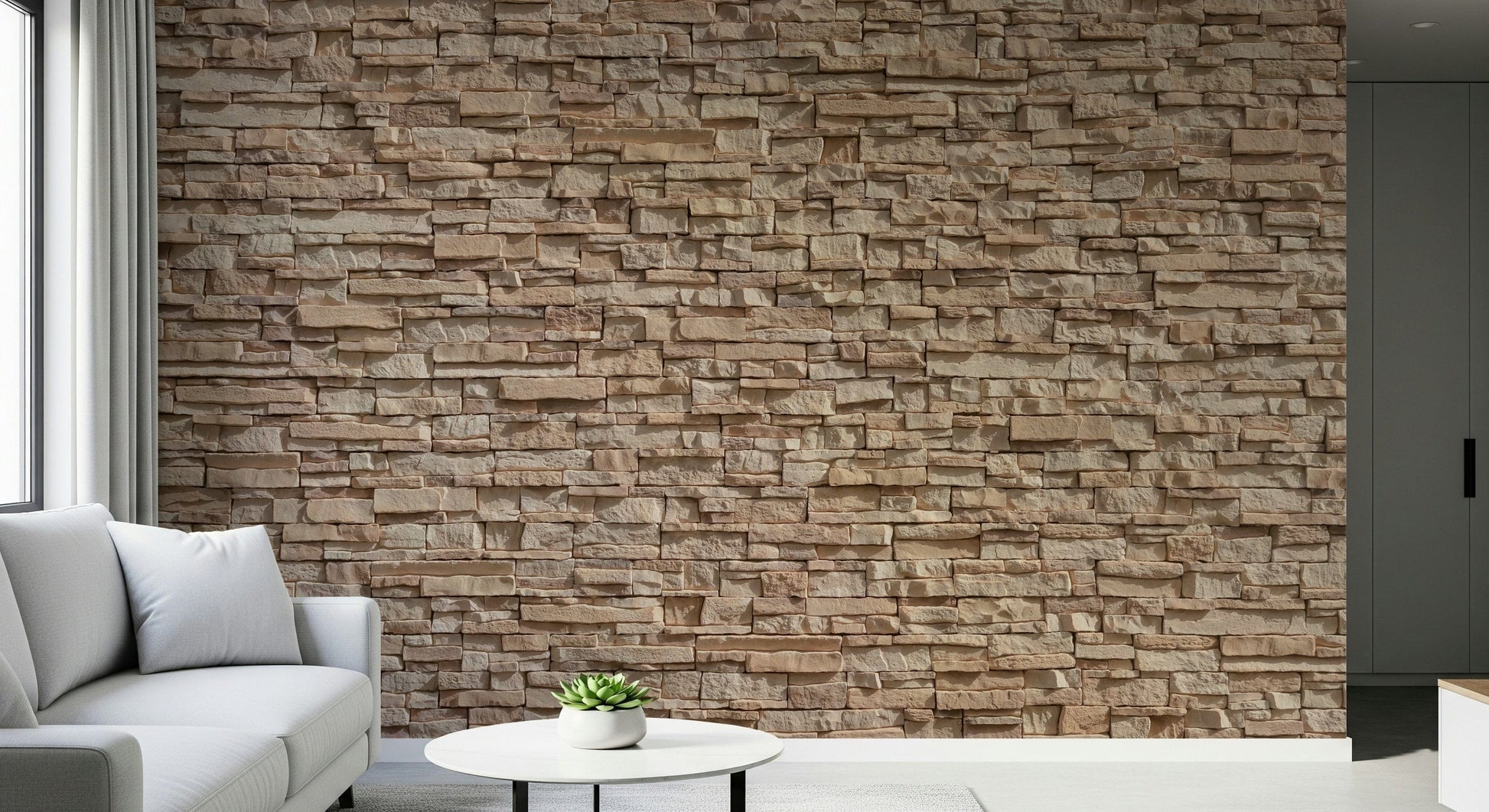 Stone illusion wallpaper mural creating the appearance of stacked stone with depth and realism.