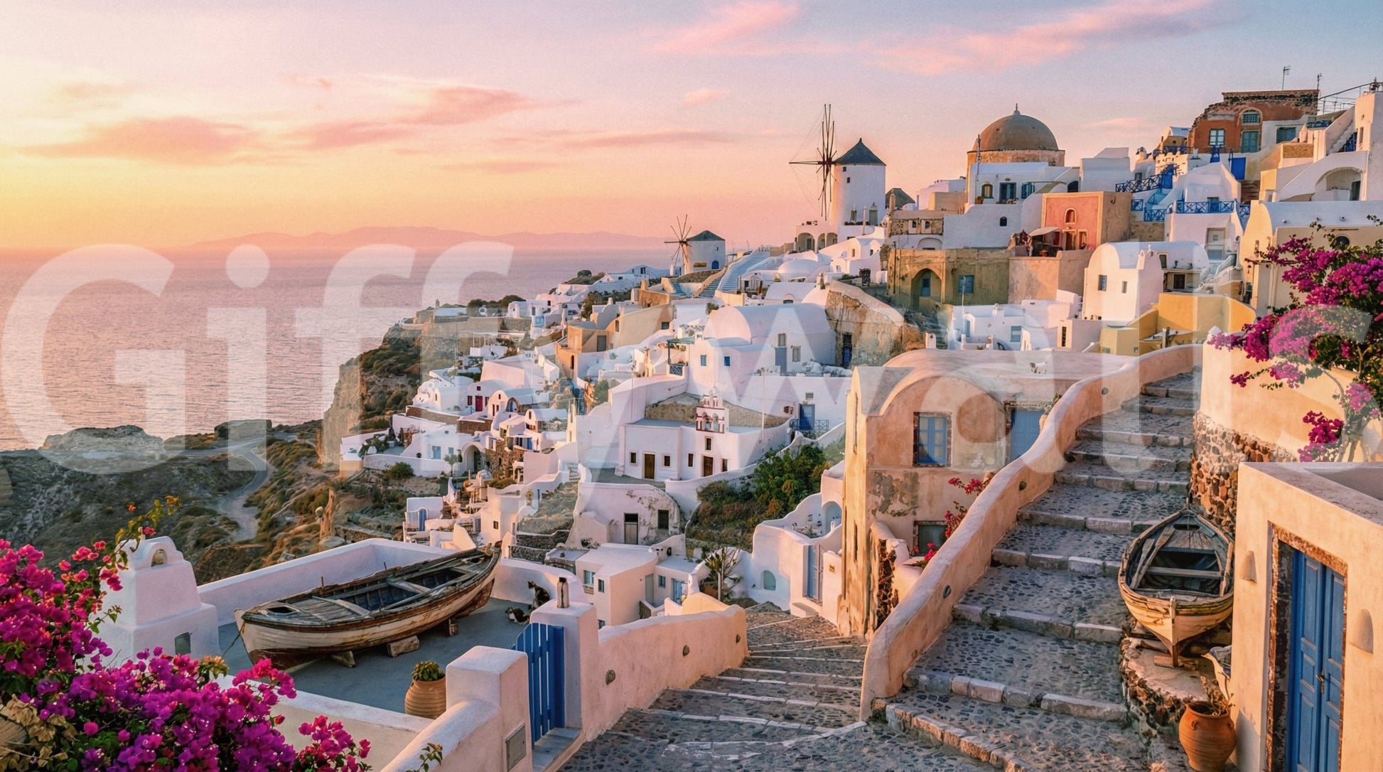Santorini Sunset Wall Mural
