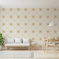 Sashiko Hana - Goshi - Latticed Flower Stitch Gold Wallpaper⁠