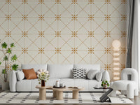 Sashiko Hana - Goshi - Latticed Flower Stitch Gold Wallpaper⁠