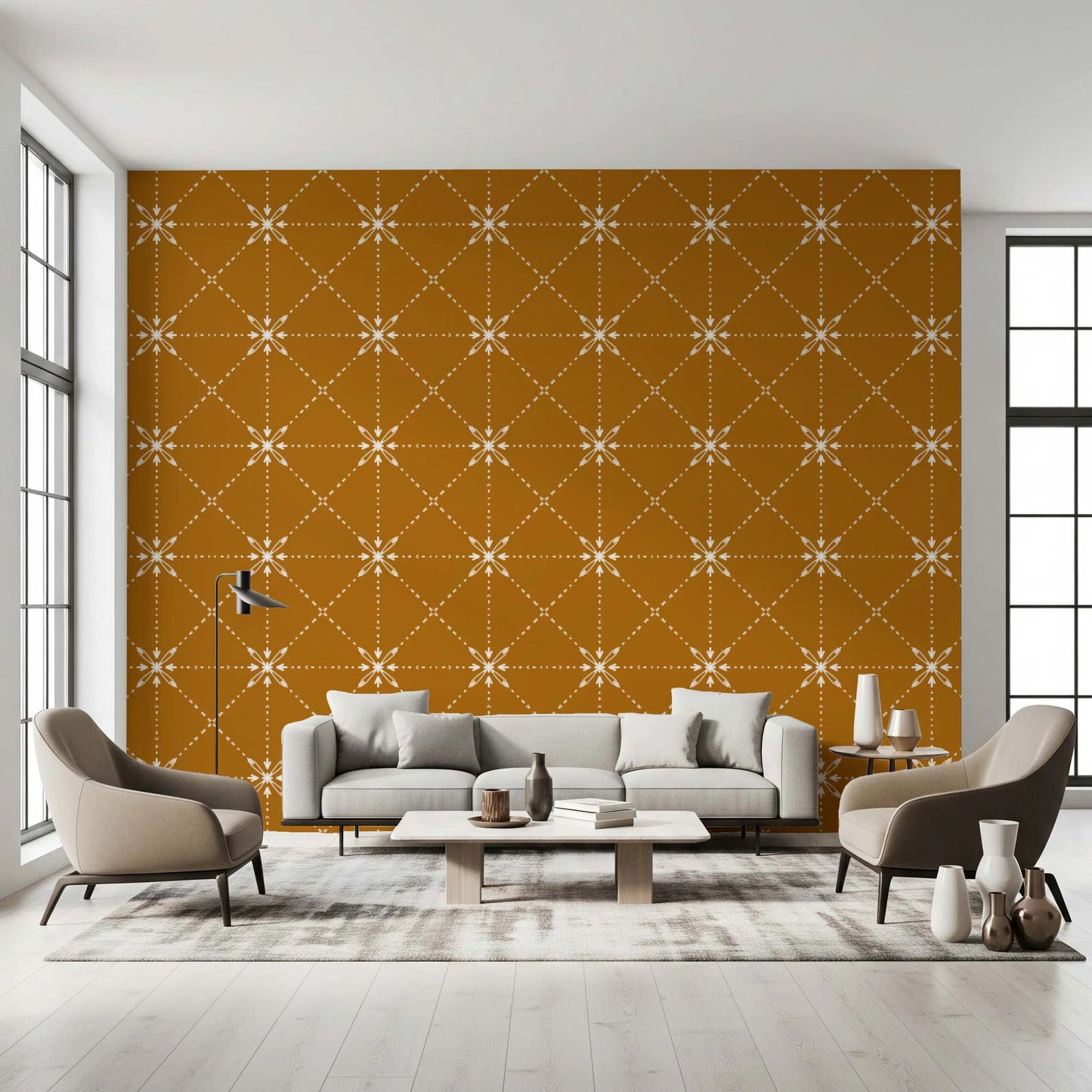 Sashiko Hana - Goshi - Latticed Flower Stitch On Gold Wallpaper⁠