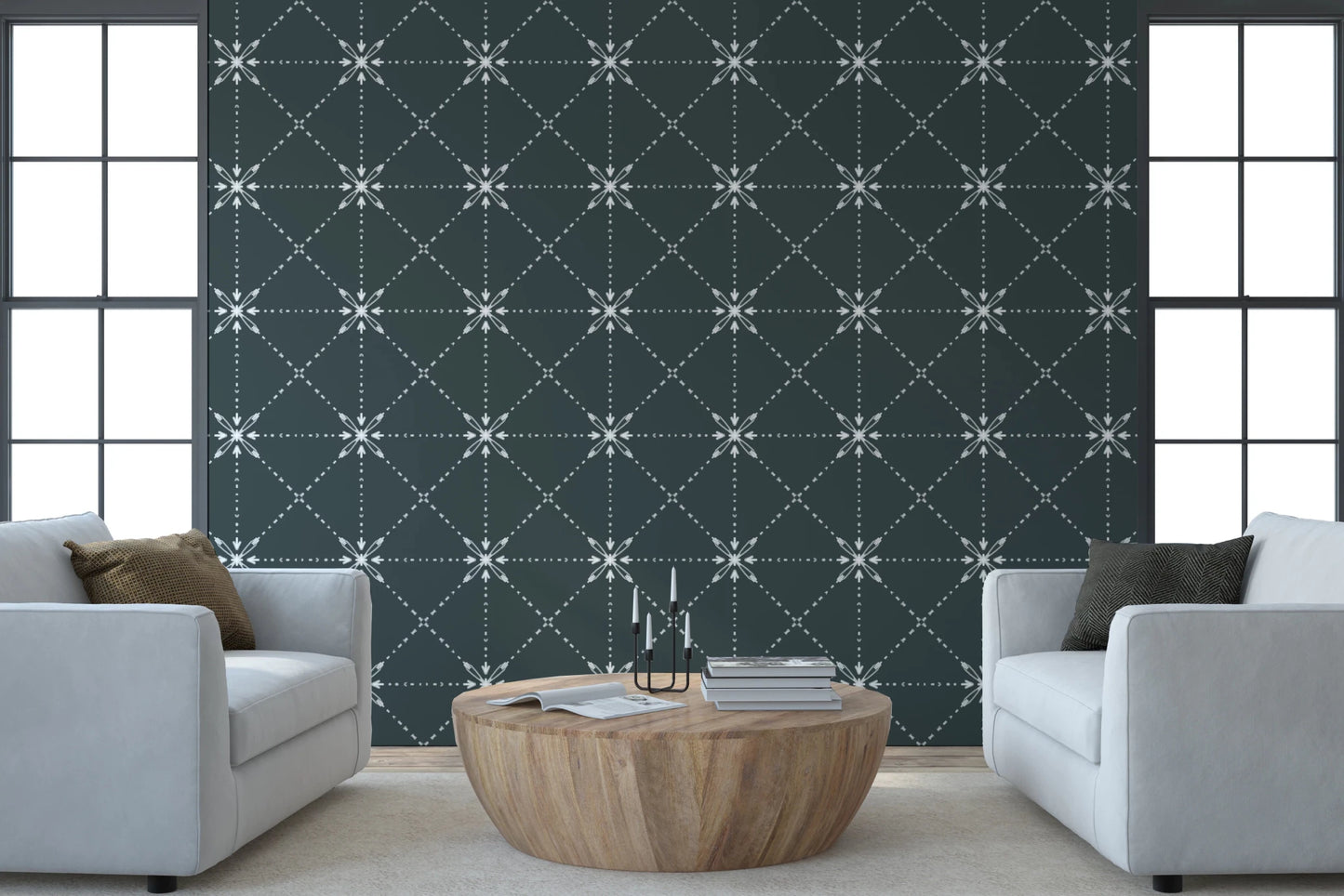 Sashiko Hana - Goshi - Latticed Flower Stitch On Outer Space Wallpaper⁠