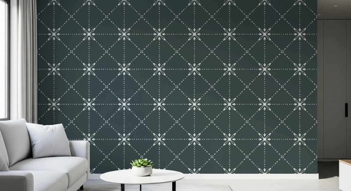 Sashiko Hana - Goshi - Latticed Flower Stitch On Outer Space Wallpaper⁠