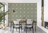 Sashiko Hana - Goshi - Latticed Flower Stitch On Sage Wallpaper⁠