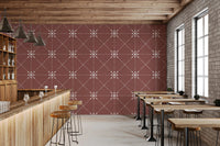 Sashiko Hana - Goshi - Latticed Flower Stitch On Terracotta Wallpaper⁠