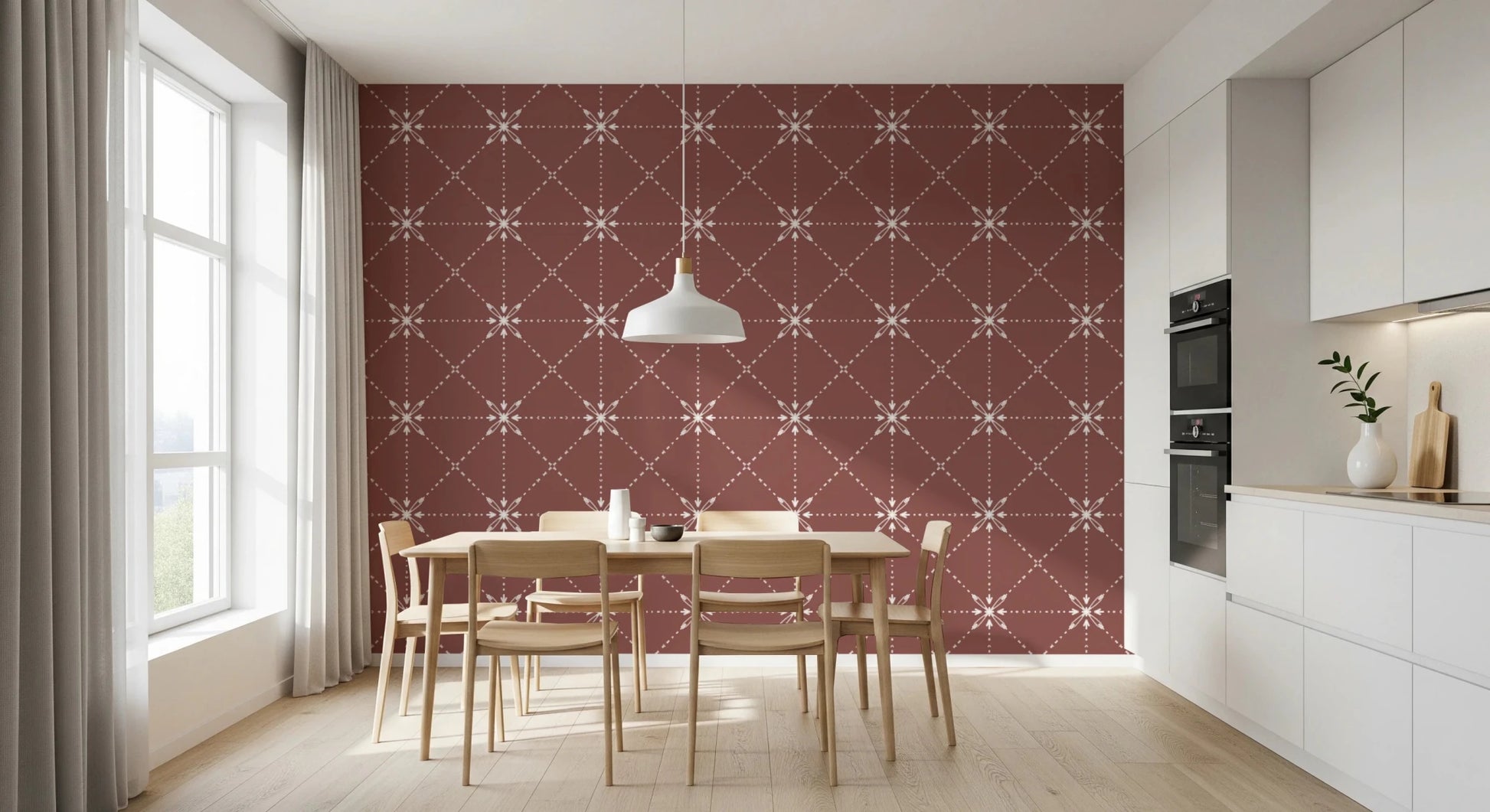 Sashiko Hana - Goshi - Latticed Flower Stitch On Terracotta Wallpaper⁠