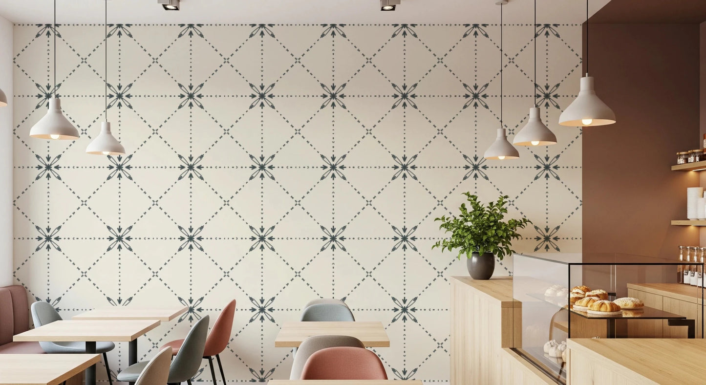 Sashiko Hana - Goshi - Latticed Flower Stitch Outer Space Wallpaper⁠