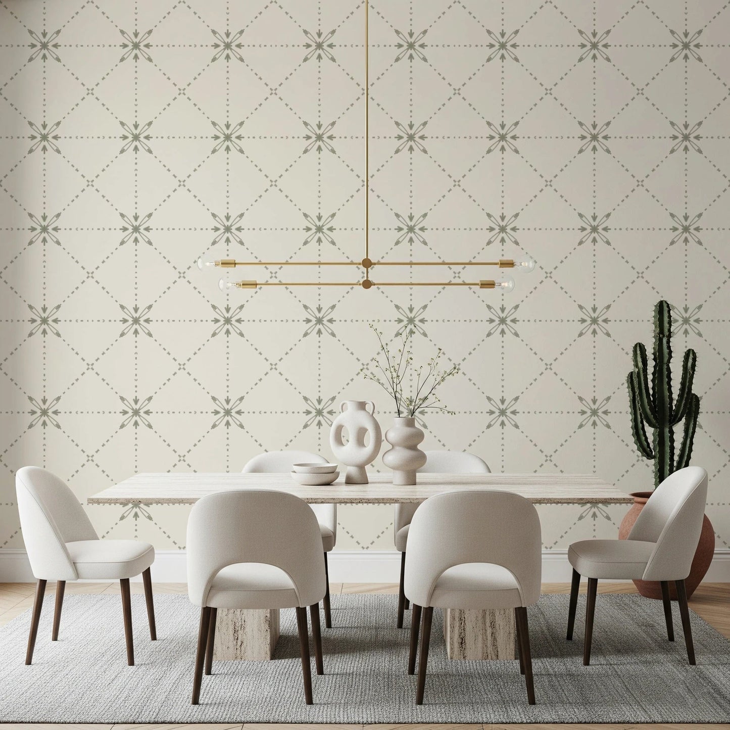 Sashiko Hana - Goshi - Latticed Flower Stitch Sage Wallpaper⁠
