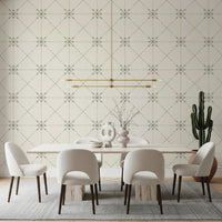 Sashiko Hana - Goshi - Latticed Flower Stitch Sage Wallpaper⁠