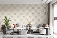 Sashiko Hana - Goshi - Latticed Flower Stitch Terracotta Wallpaper⁠