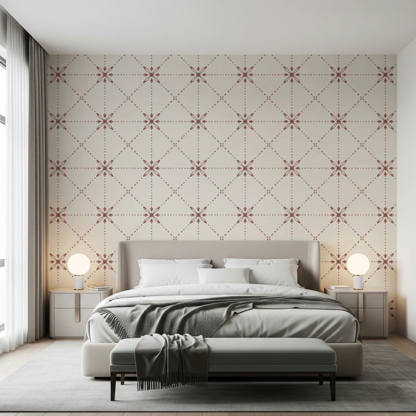Sashiko Hana - Goshi - Latticed Flower Stitch Terracotta Wallpaper⁠