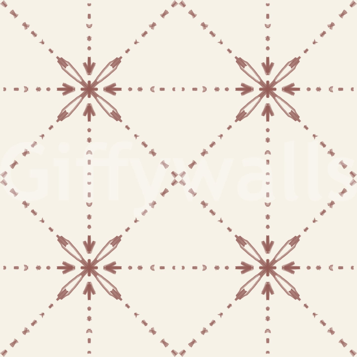 Sashiko Hana - Goshi - Latticed Flower Stitch Terracotta Wallpaper⁠