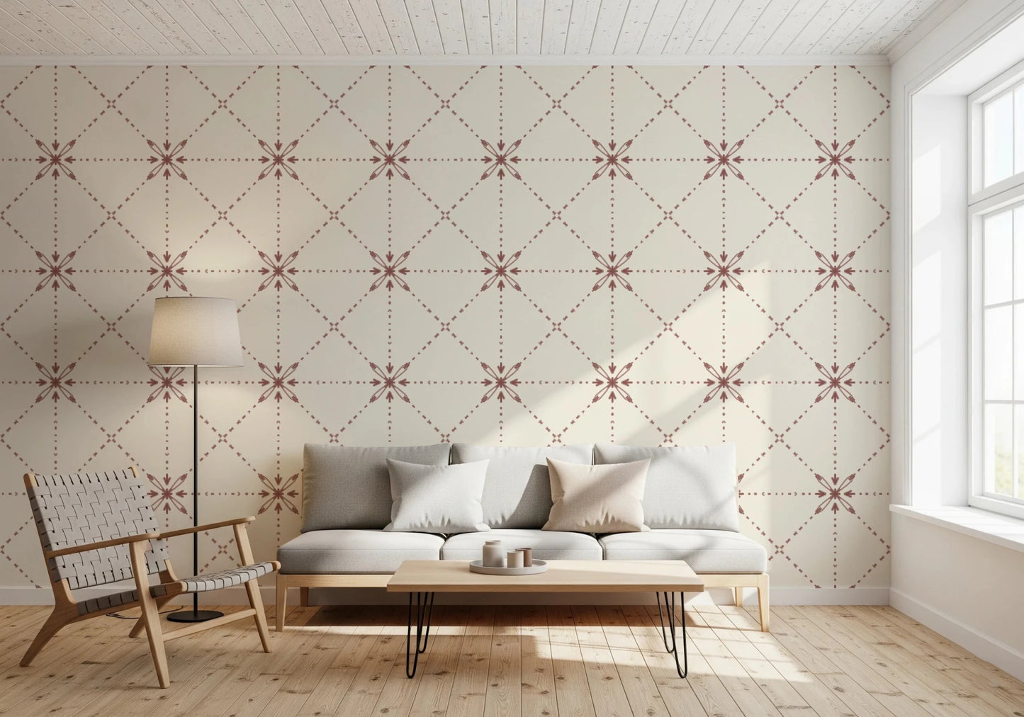 Sashiko Hana - Goshi - Latticed Flower Stitch Terracotta Wallpaper⁠
