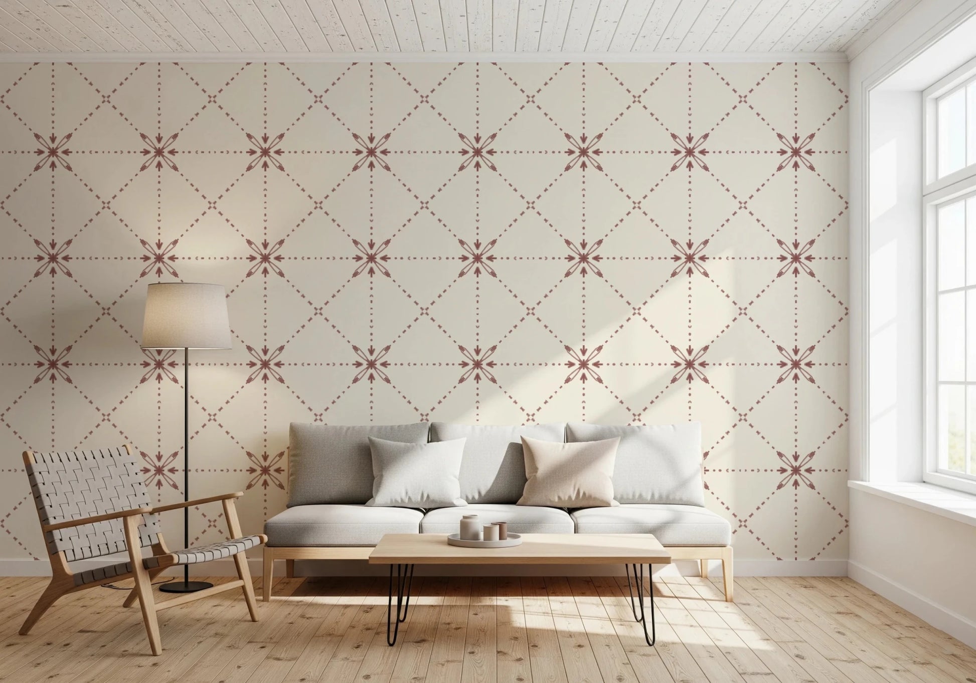 Sashiko Hana - Goshi - Latticed Flower Stitch Terracotta Wallpaper⁠