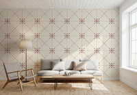 Sashiko Hana - Goshi - Latticed Flower Stitch Terracotta Wallpaper⁠