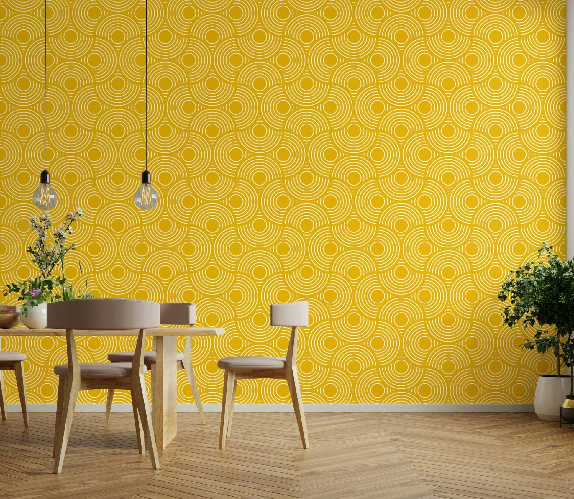 The image shows a peaceful, vintage-style pattern with scalloped shapes.


