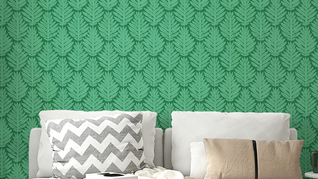 Scallop green leaf jewel jungle wallpaper for a natural vibe

