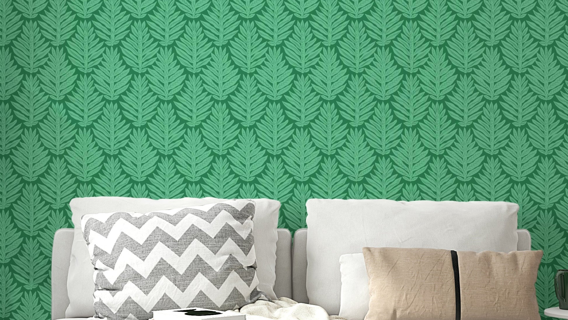 Scallop green leaf jewel jungle wallpaper for a natural vibe

