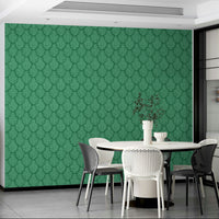 Elegant jewel jungle green leaf wallpaper with scallop design

