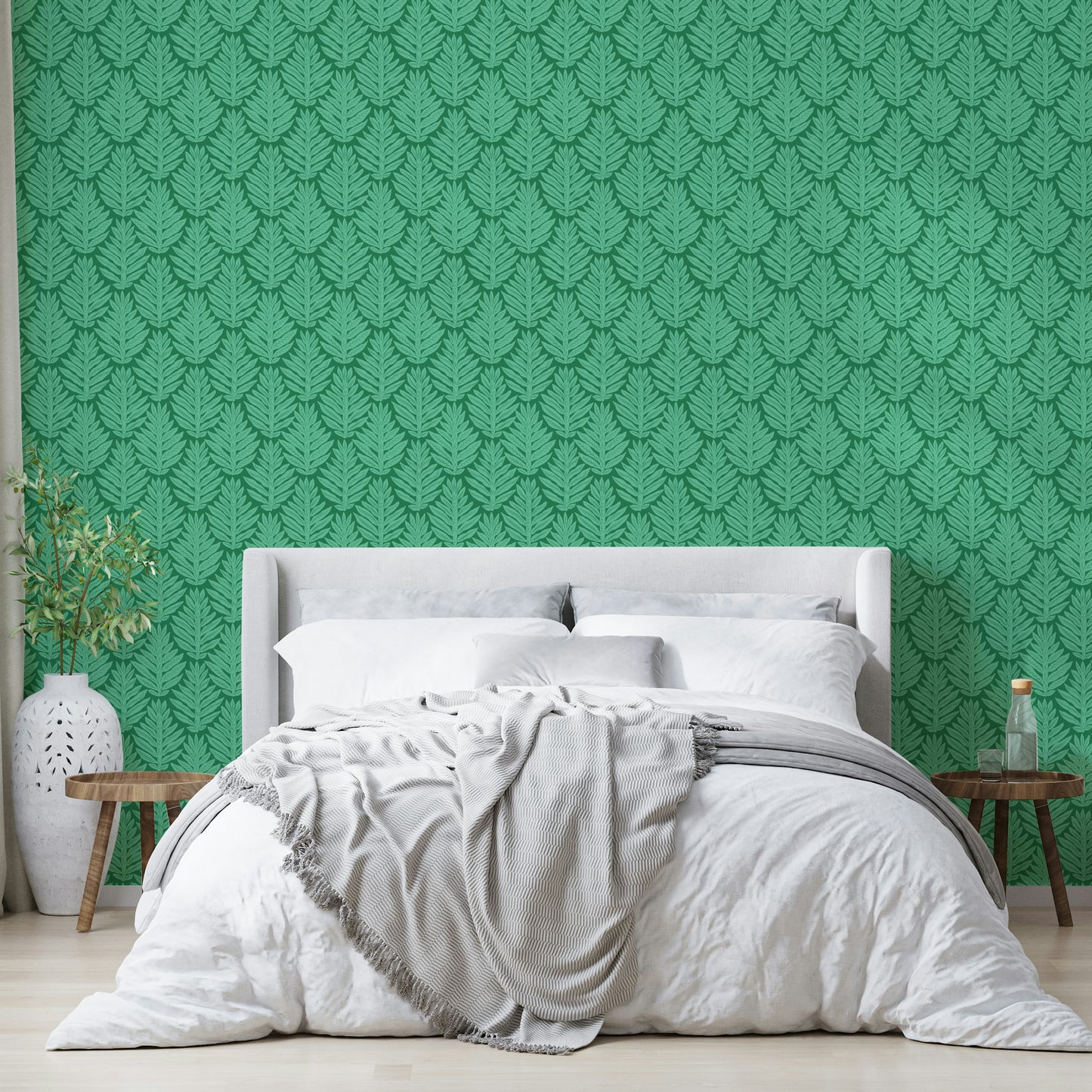 Scallop green leaf jungle wallpaper for a tropical feel

