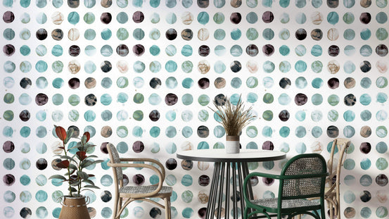 Watercolor Minimal Scandi Dots Aqua Blue Wallpaper with soft dot design.

