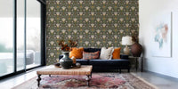 Earthy floral wallpaper with Nordic garden motif and cream blooms