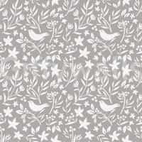 Graphic Scandinavian wallpaper, detailed star-like flowers.
