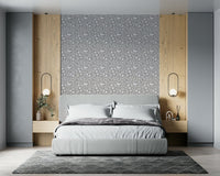 Scandinavian Folk Bird Botanical wallpaper mural with scatter flowers

