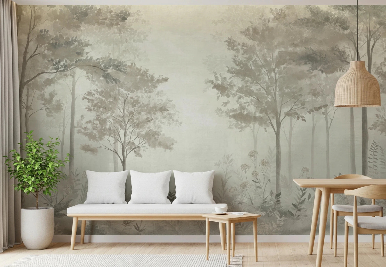 Scandinavian forest – Dusty Green Wall Mural