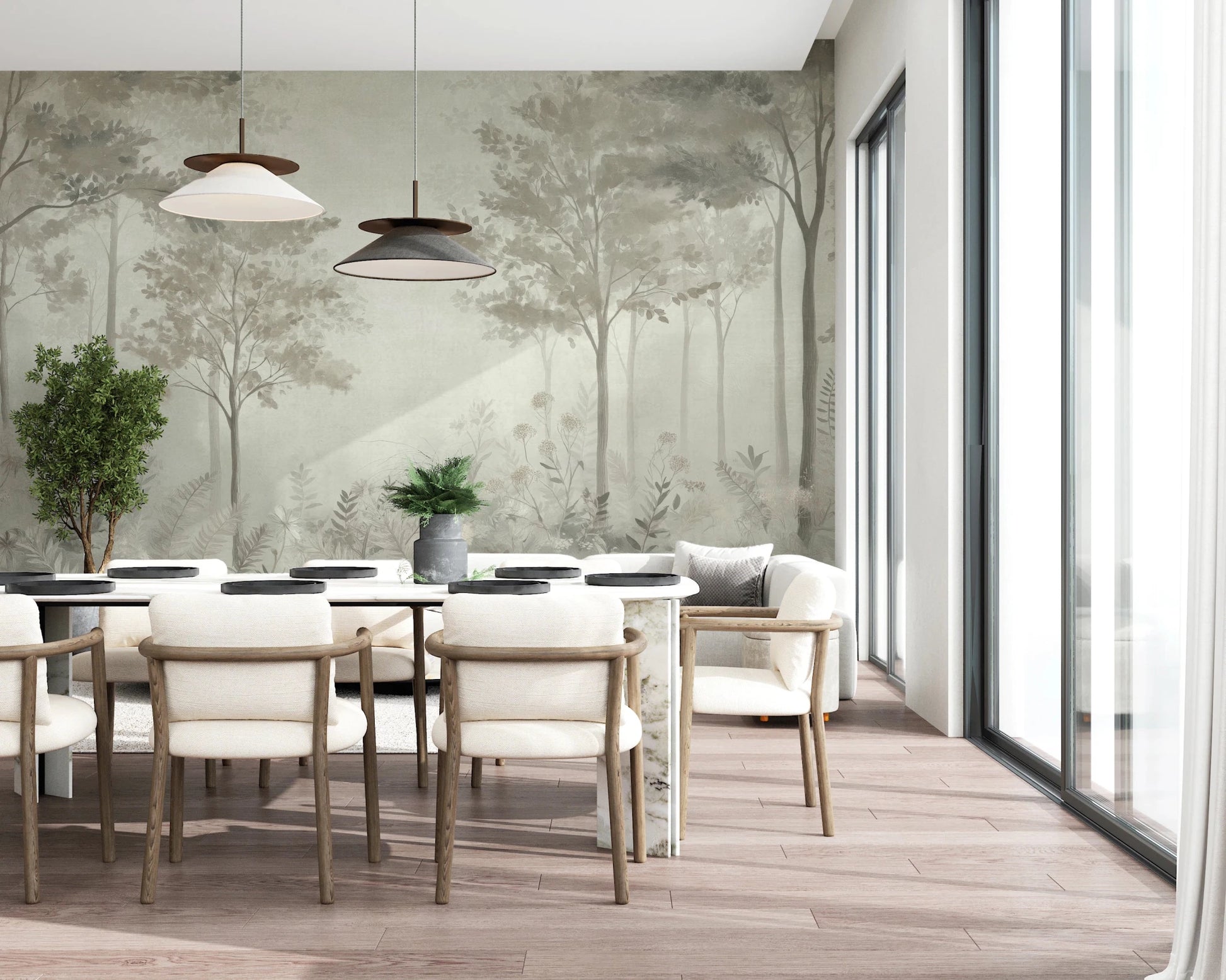 Scandinavian forest – Dusty Green Wall Mural