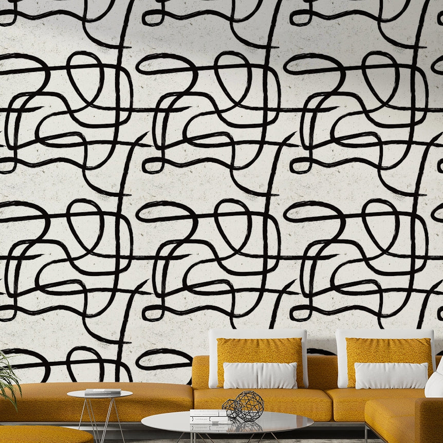 Scandinavian-style mural with minimal, soft strokes.


