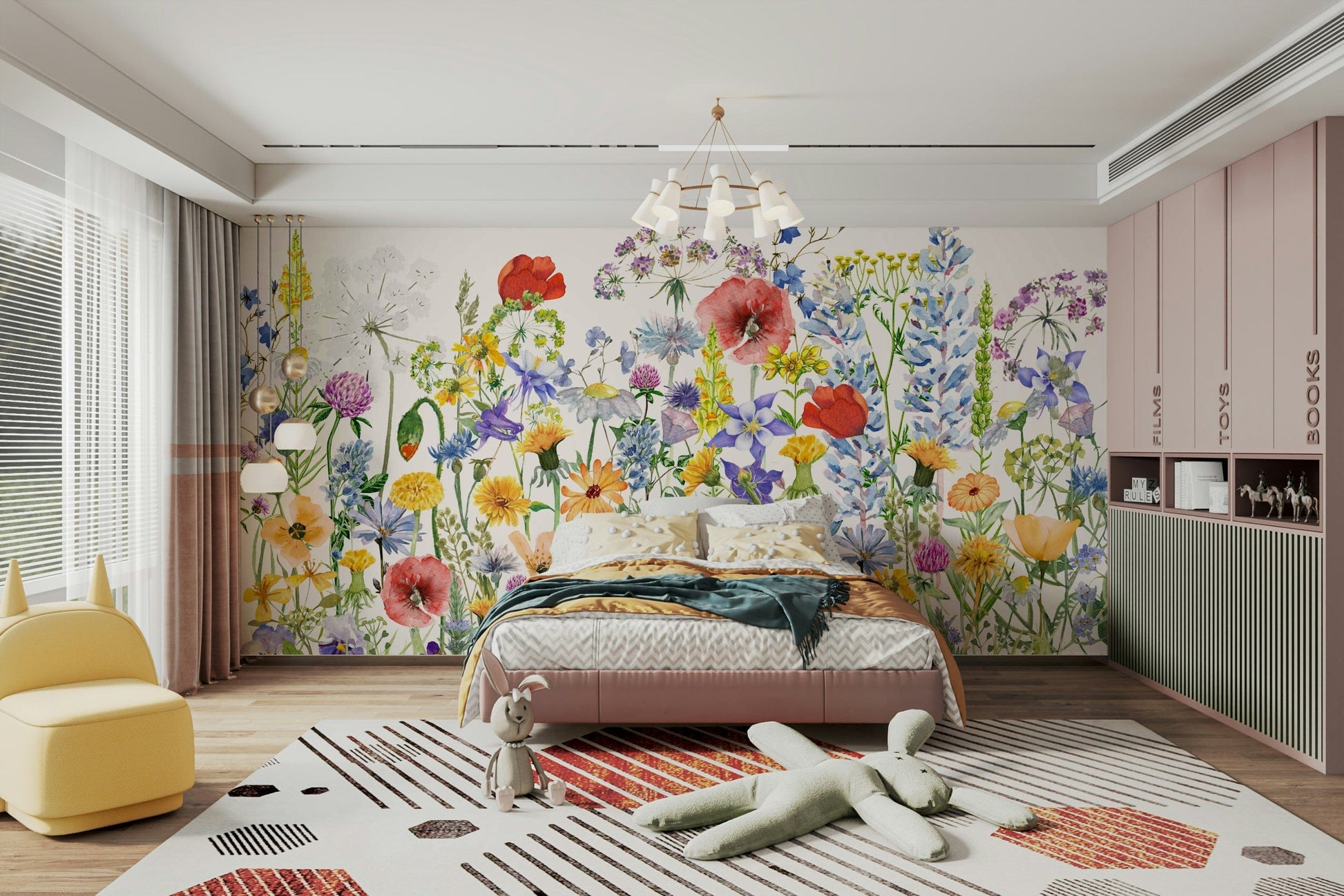 A watercolor print of a scenic meadow.

