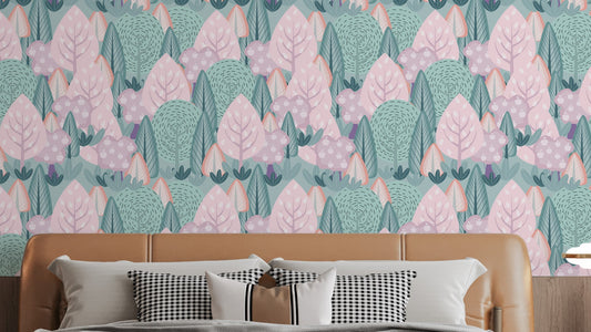 Scandinavian-style tree wallpaper design
