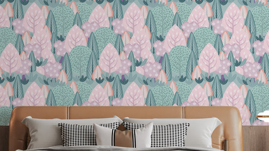 Scandinavian-style tree wallpaper design
