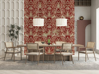 Scarlet Bloom & Bunny Wallpaper — playful garden scene with a cute woodland rabbit.