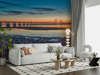 Distant hills behind Scenic River Bridge View wall mural