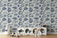 Exotic fish drawn in Delft blue over soft cream backdrop

