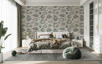 Angel fish and puffer fish in line art pattern wallpaper

